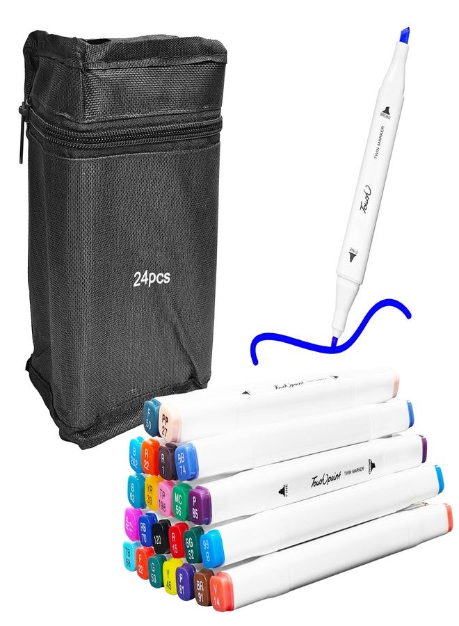 في جراسب قلم رسم VGRASSP ذو رأسين (قلم تحديد) مع حقيبة حمل للأطفال والكبار - مجموعة ألعاب مثالية للتلوين والرسم والتخطيط وصنع البطاقات والتوضيح (حقيبة تحتوي على 24 قطعة) - Image 1